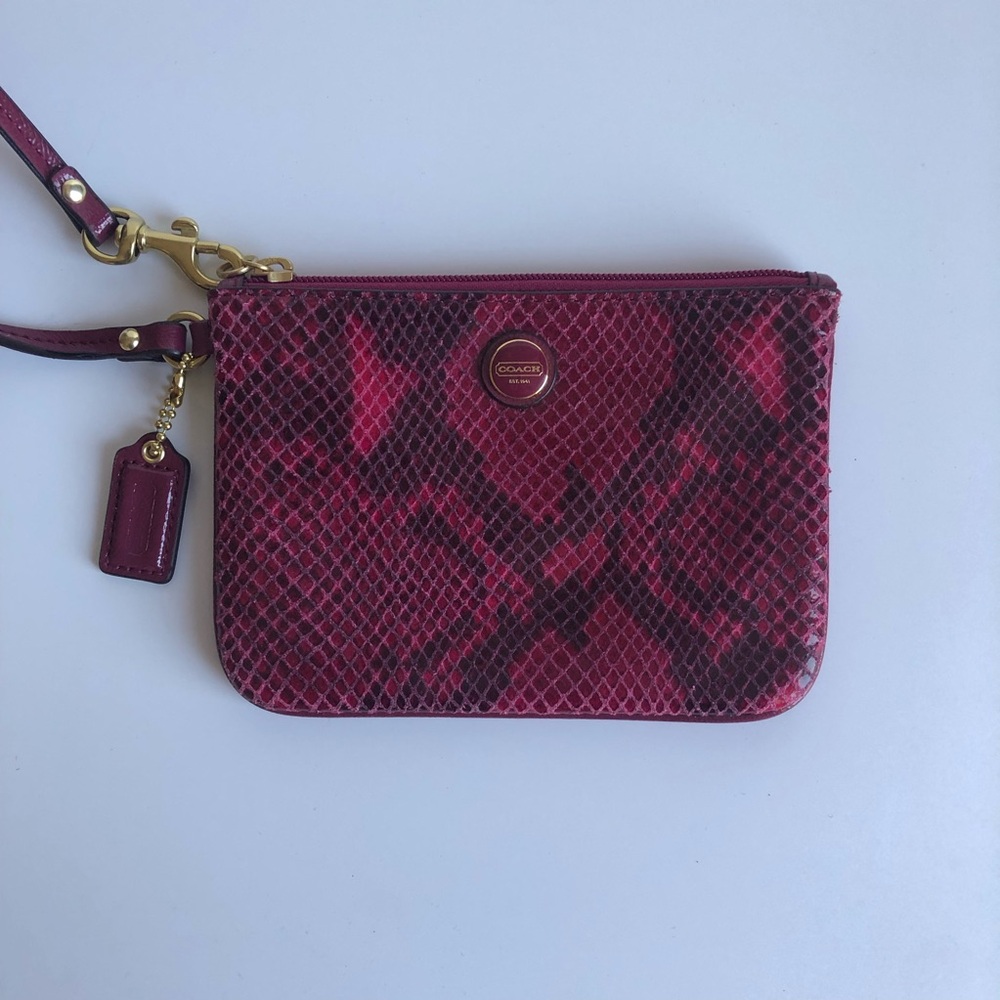 Y2k Leather Coach Raspberry Pink Python Print Wri… - image 3